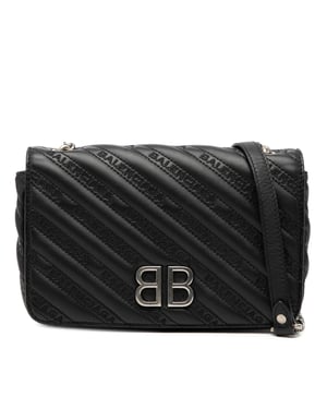 Tweedehands Geëmbossed Leer Allover Logo Bb Portemonnee Op Ketting