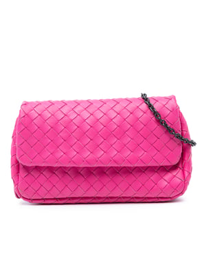 Tweedekans Mini Nappa Intrecciato Uitbreidbare Ketting Flap Crossbody