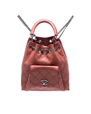 Tweedehands Medium Stitched Kalfsleren Urban Luxe Rugzak met Touwsluiting