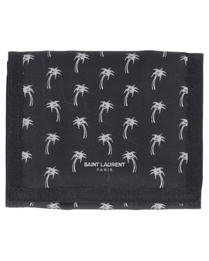 Saint Laurent Palmboom Vouwportemonnee in Zwart Nylon