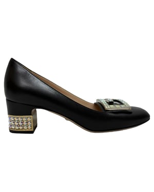 Gucci G-Embelleerde Block-Heel Pumps in Zwart Leder