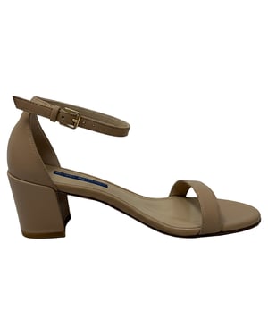 Stuart Weitzman Nudist Block Sandalen in Beige Leer