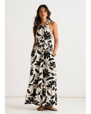 Mono-print, linnenmix, trapezejurk met ceintuur