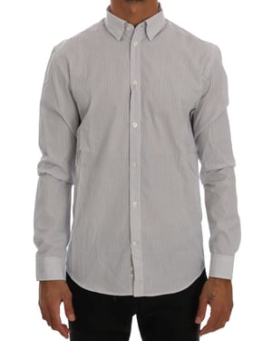 Frankie Morello Witte Blauwe Gestreepte Casual Katoenen Regular Fit Hemd