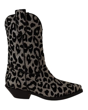Dolce & Gabbana Grijs Zwarte Luipaard Cowboylaarzen Schoenen