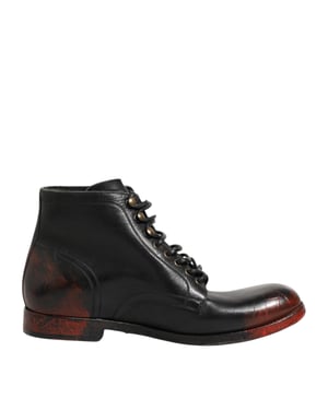 Dolce & Gabbana Zwarte Rode Veterschoenen Kort Enkelboot