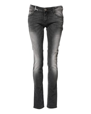 Acht Donkergrijze Katoenen Slim Fit Denim Lage Taille Jeans