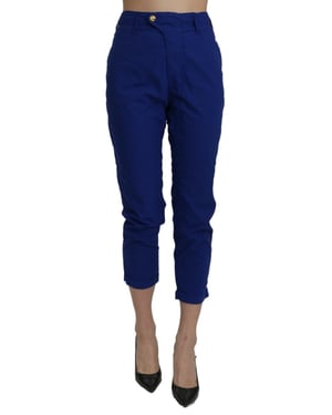 CYCLE Katoenen Koninklijk Blauw Hoge Taille Skinny Cropped Broekbroek