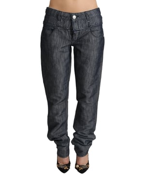 Acht Donkergrijze Ramie Mid Wijd Taille Rechte Denim Jeans