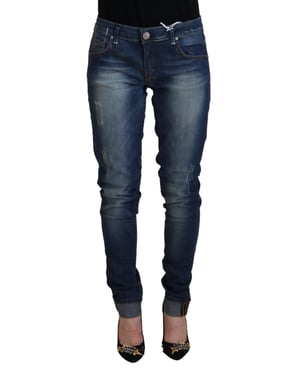 Acht Blue Washed Katoenen Slim Fit Dames Denim Broek Jeans