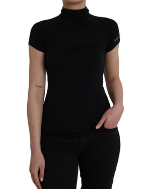 Costume National Zwarte Coltrui Viscose Korte Mouw Top