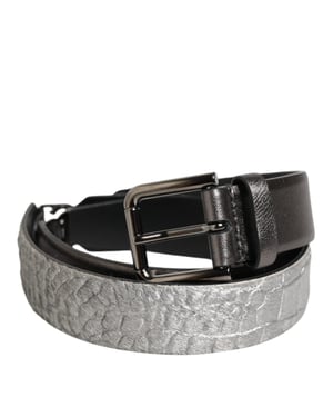 Dolce & Gabbana Zwart Zilver Geweven Textuur Leren Gesp Herenriem