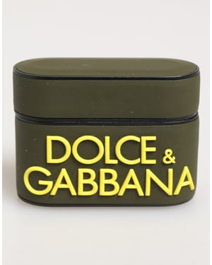 Dolce & Gabbana Legergroen Rubberen Logo Gegraveerde Accessoire Airpods Hoes