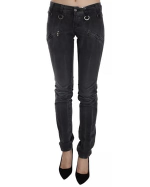 John Galliano Grijs Gewassen Lage Taille Rits Side Skinny Denim Jeans