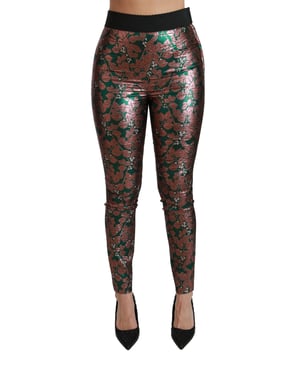 Dolce & Gabbana Groene Bronzen Blad Panty Skinny Broek