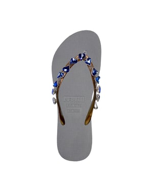 Hartvormige blauwe teenslippers zilver