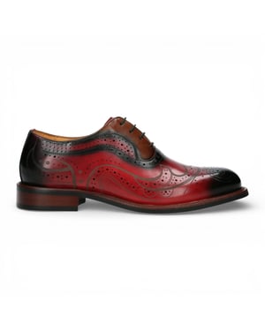 Lorenzo Conti Heren Rode Zwarte Leren Brogue Oxford Laken Schoenen - Ayan-01