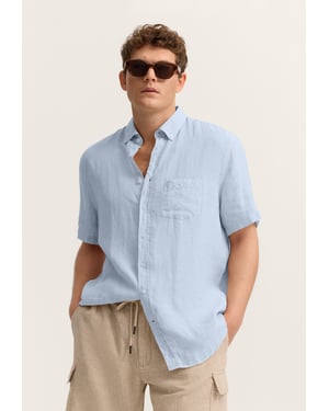 Bugatti Herren Korte mouwen shirt Modern Fit van linnen met button-down kraag