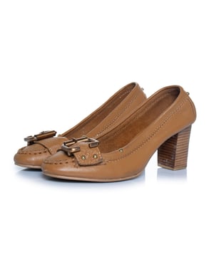 Chloe, bruine leren loaferpumps