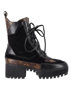 Louis Vuitton Suede Monogram Laureate Desert Boots in zwart gecoat canvas
