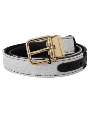 Dolce & Gabbana Witte Zwart Patchwork Gouden Metalen Gesp Ceintuur