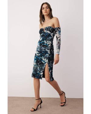 Zeer kleurrijke abstracte midi-jurk voor dames, nauwsluitend model