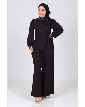Parel Detailed Jumpsuit-jurk Zwart