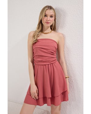 Roze, rechte, mouwloze mini-jurk voor dames, geschikt voor dagelijks gebruik.