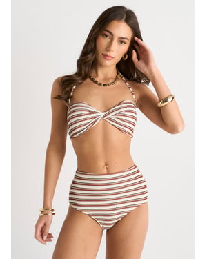 Bikinitop met bruine textuur en gedraaide voorkant