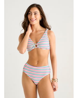 Bikinibroekje met verschillende texturen en veelkleurige strepen