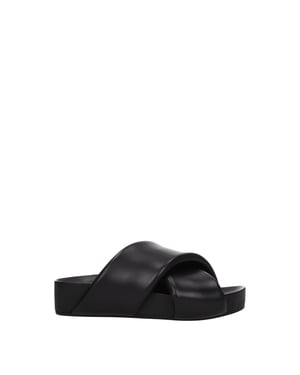 Jil Sander Zwarte Leren Slippers