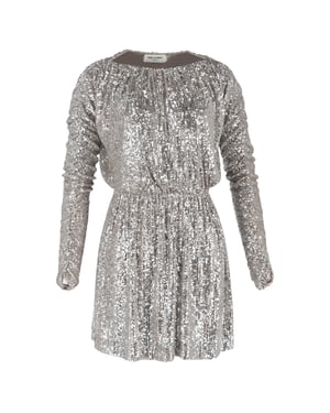 Saint Laurent mini-jurk met bateau-halslijn en pailletten in zilverkleurig polyester