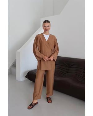 Kreukellook Textured Kimono Pak Bruin