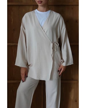 Kreukellook Textured Kimono Pak Nerts