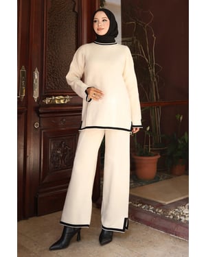 Split Detailed Gebreide kleding Pak Wit