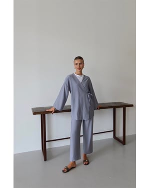 Kreukellook Textured Kimono Pak Grijs
