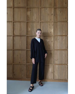 Kreukellook Textured Kimono Pak Zwart