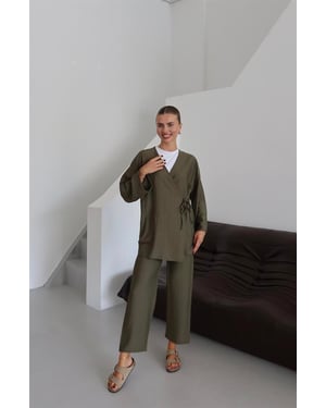 Kreukellook Textured Kimono Pak Khaki