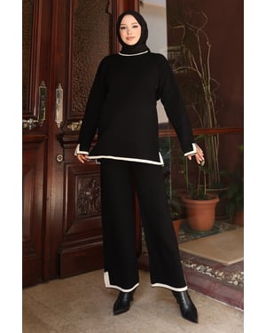 Split Detailed Gebreide kleding Pak Zwart