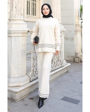 Stripe Detailed Gebreide kleding Pak Wit