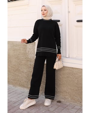 Stripe Detailed Gebreide kleding Pak Zwart