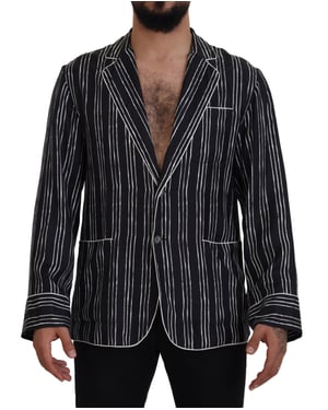 Dolce & Gabbana Blauw Gestreepte Zijde Pyjama Shirt Jas