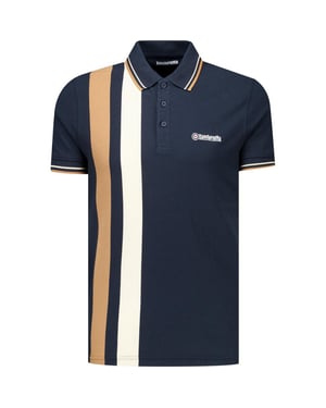 Lambretta Heren Klassieke Garens Geweven Streep Logo Polo Shirt (Marineblauw/Gerookt Blauw)