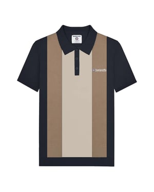 Lambretta Heren Verticaal Gestreept Gebreid Poloshirt (Marine/Kaas/Zilver)