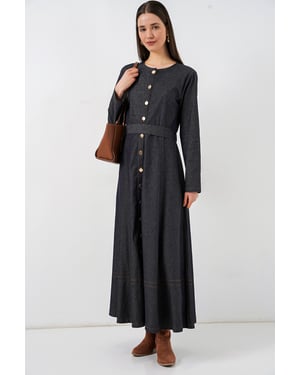 Gestrikte Denim Midi Jurk