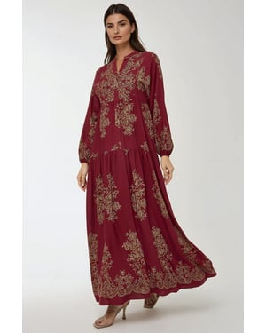 Geprinte Lange Mouwen Viscose Maxi Jurk
