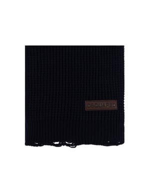Gebreide wollen sjaal met logo-patch