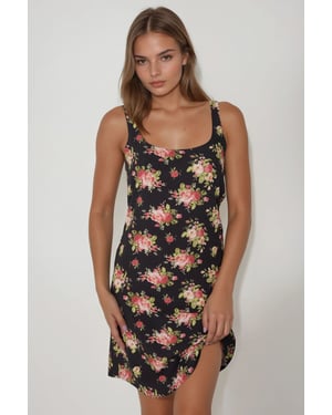 U Kraag Gedrukt Fitted Mini-jurk