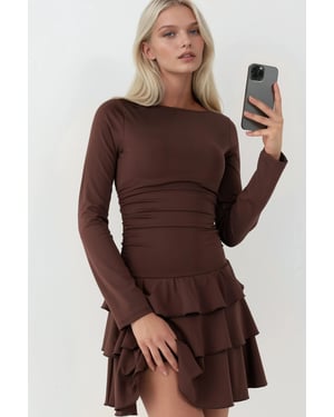 Rimpelige Crew Neck Mini Jurk