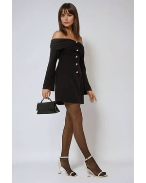 Exclusieve Aangepaste Off Shoulder Mini-jurk met Knopdetail